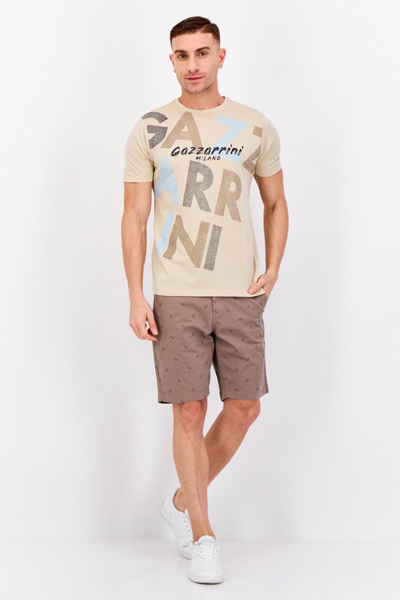 Gazzarrini Men Round Neck Short Sleeves Graphic Print T-shirt, Beige - Image 4